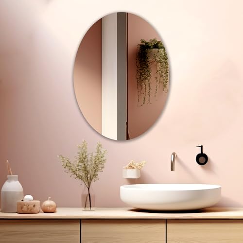Image of 18x24 Inch Oval Frameless Wall Mirror - Modern Decorative Vanity Mirror for Bathroom, Bedroom, Living Room & Entryway