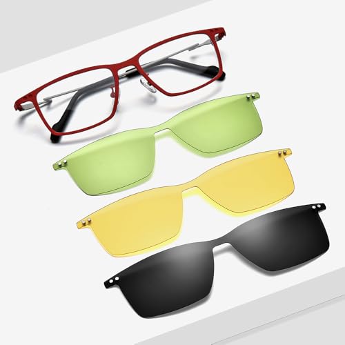 Image of FONEX Pure Titanium Glasses Frame Men Square Magnet Clip On Eyeglasses with Polarized Lens