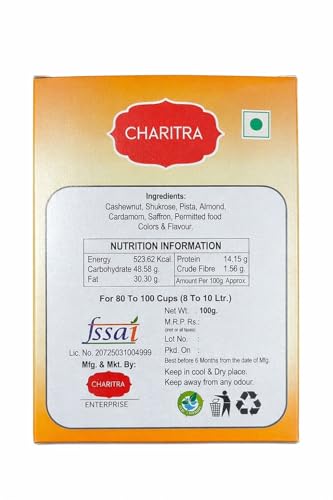Image of CHARITRA ENTERPRISE Kesar Badam Milk Masala Powder, Premium Saffron Almond Drink Mix with Natural Ingredients, No Sugar Added, Traditional Indian Milk Enhancer for Pure Indulgence (100 g)