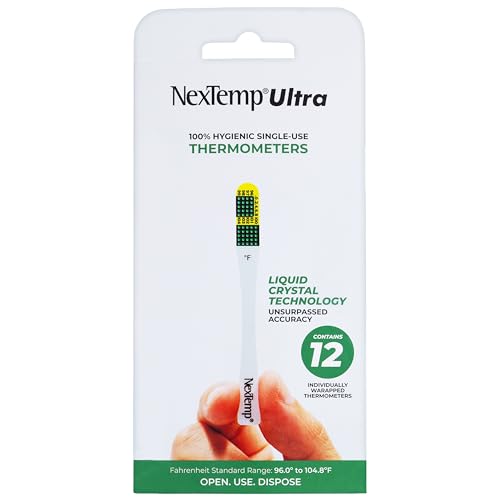 Image of NexTemp Ultra Disposable Thermometer (12-Pack, Fahrenheit) — Oral Thermometer for Adults, Single Use, Battery Free, Hygienic, High Accuracy Readings in 1 Minute, for Home, Clinic & Travel