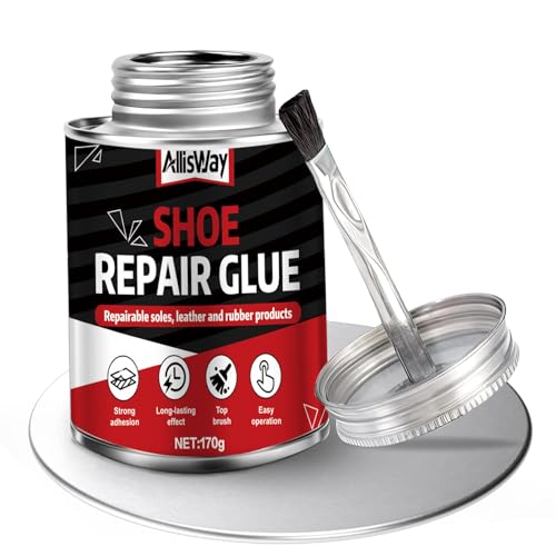 Allisway Pegamento Zapatos, Cola de Contacto, Pegamento Zapatos Extrafuerte, Cepillo Pequeño Incorporado para una Fuerte Adhesión y un Secado Rápido, Apto para Cuero, Caucho y Suelas de Zapatos,170 g