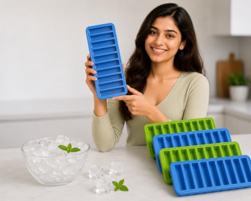 Image of Silicone Ice Stick Tray Pack of 4 | 10 Long Steak Ice Cube Mold | Food Grade BPA Free Silicone for Ice Cubes, Baby Food, Chocolate, Yogurt, Herbs & Masala | Freezer, Microwave & Dishwasher Safe