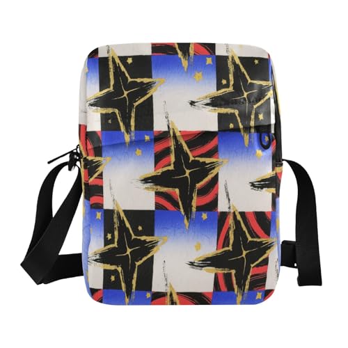 mens messenger bag Small Crossbody Bag For Women Purse For Teens Adjustable Strap for Travel Travel- Stars Black Japanese Plaid