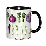 BWWHCCTI Süße Kaffeetassen mit Einführung verschiedener Gemüsesorten, chinesische Kaffeetasse, Keramik-Teetassen mit Griff, 325 ml, Schwarz