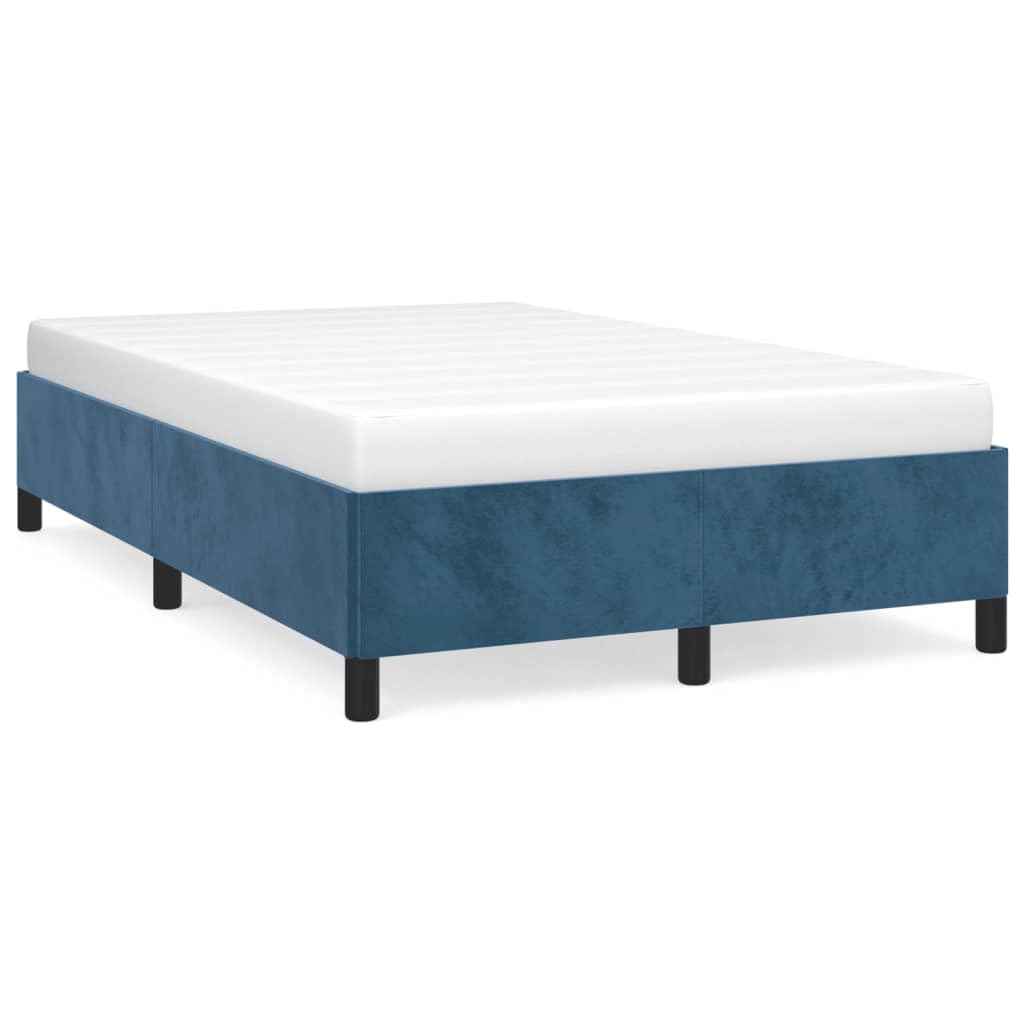 Velvet Bed Frame, 120x190 cm Dark Blue Single Platform Bed | Built with a solid pine wood frame and plywood slats, suitable for guest rooms and youth bedrooms.