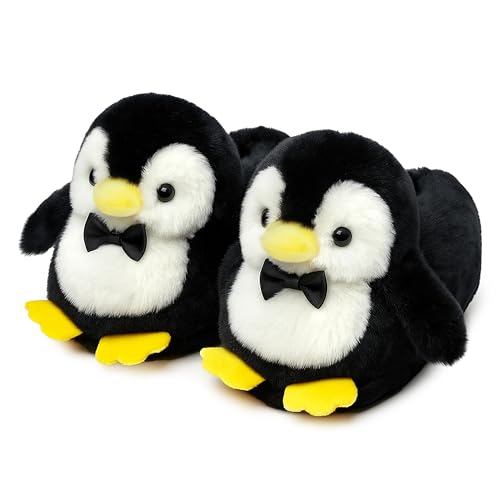 Image of Cute Women Penguin Animal Slippers Fluffy Warm Plush House Shoes Novelty Soft Slippers Cartoon Gifts for Birthday Christmas