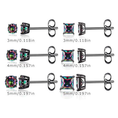 Stud Earring Packs for Women Men,Cubic Zirconia Gemstone Ear Piercing Hypoallergenic Jewelry Gift3