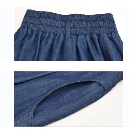 Women Denim Pleated Skirt Plus Size All-Match Long Maxi Elastic Waist with Pockets Belt Midi Skirt3