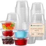 Nationwide Paper 100 macetas de plástico de 2 onzas con tapas herméticas, macetas pequeñas transparentes para ketchup, chutney, salsas y salsas (60 ml)