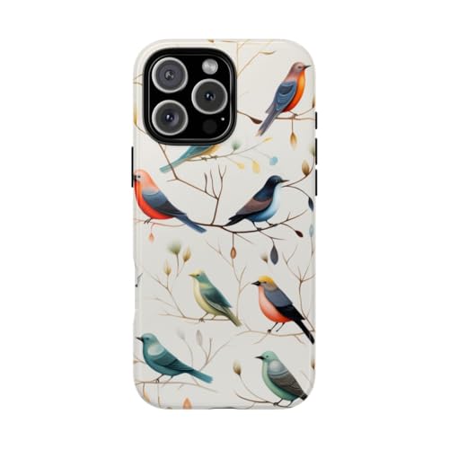 Coque iPhone 16 Pro Max oiseaux colorés rigide blanche anti-rayures durable