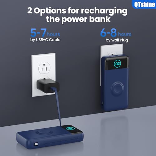 Image of Portable Charger for iPhone, 40800mAh Power Bank with Built-in Cables & AC Wall Plug, 5 Outputs USB C Fast Charging External Battery Pack for iPhone 17 /16 /15 /14, Android, Travel Essential (Blue)