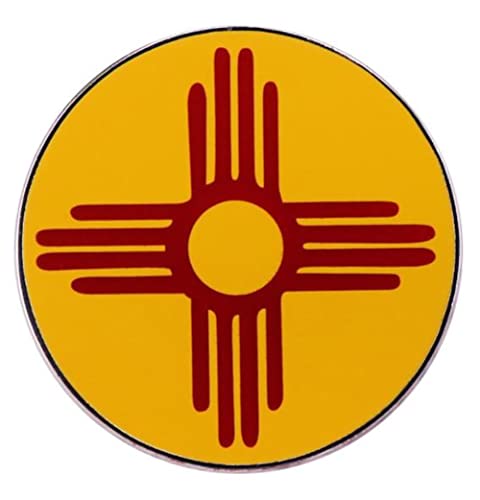 New Mexico Round Metal Lapel Pin NM State Zia Sun Indian Symbol Flag Pin Round Badge Brooch Lapel Badges for Backpacks Badges Hats Bags for Men Women
