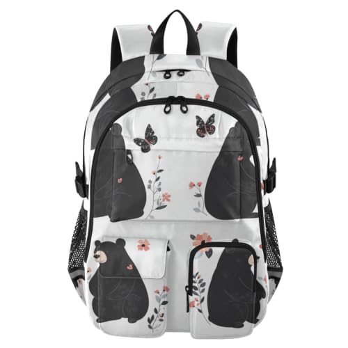 Mochila para laptop de 17.5 pulgadas con diseño de oso negro para universidad