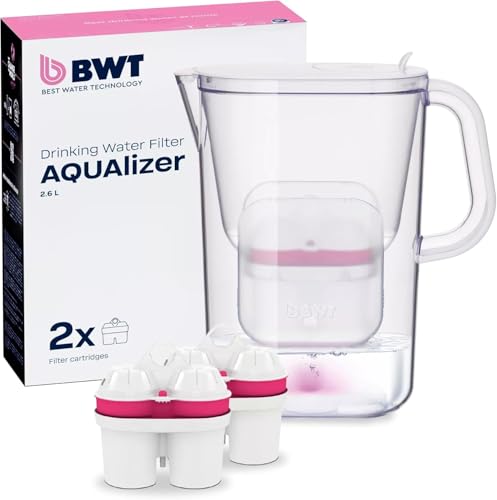 Caraffa filtrante BWT AQUAlizer 2,6 l con 2 filtri magnesio | depuratore acqua domestico | acqua naturale da rubinetto | filtri caraffa BWT per cucina, tè, caffè, bevande fredde e calde