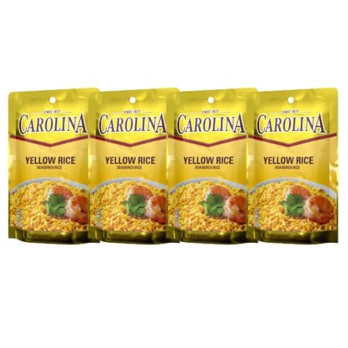 Carolina Mezcla de arroz amarillo con condimento (cúrcuma, ajo, cebolla) bolsas de 5 onzas (paquete de 4)