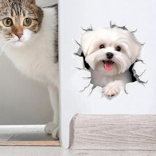 3D-Hunde-Aufkleber, niedlicher Welpen-Wandaufkleber, entfernbare Vinyl-Aufkleber und Malteser-Hunde-Aufkleber, Kühlschrank für Wand, Stick, niedlich