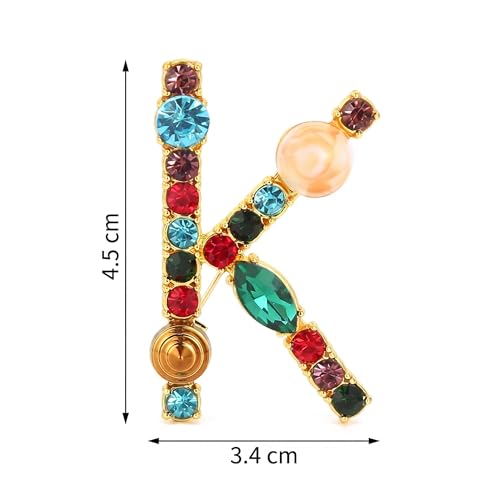 Image of Initial Brooch Pins A-Z 26 Letters Brooches For Women Colorful Enamel Alphabet Pin Pearl Crystal Lapel Pin
