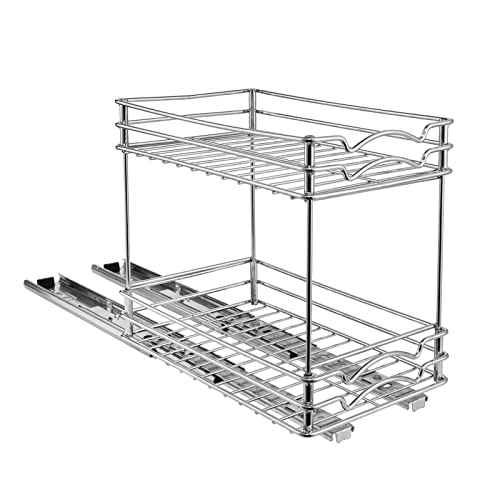 SortWise 6″ Wide Pullout Spice Rack Organizer for Cabinet, 2 Tier Spice Organizer For Spice Jars, Sauces, Cans