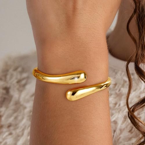 Gold Bracelets for Women Trendy - 18K Really Gold Filled Bangle Bracelet Chunky Adjustable Twist Cuff Gold Bracelet Non Tarnish Waterproof Jewelry for Women Gifts4