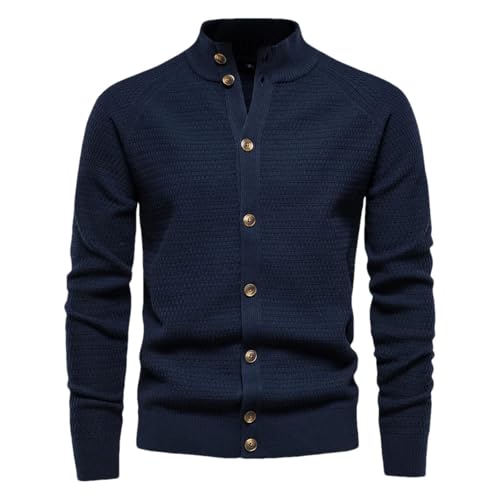 Winter Men's Knitted Button Cardigan Sweater Cotton Stand Collar Sweater Casual Warm Sweater Navy Size S 55-65 kg#Size S 55-65 kg