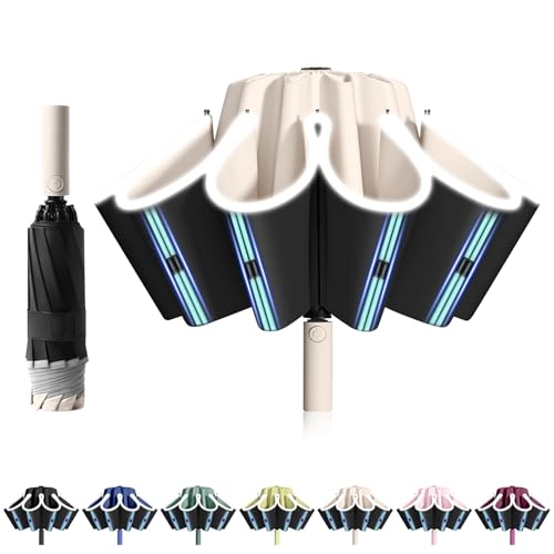 FANSEZQ Parapluie Automatique Inversé Compact - Ouverture/Fermeture Auto, 10 Baleines Coupe-Vent - Diamètre 105 cm - Résistant aux Intempéries pour Homme...