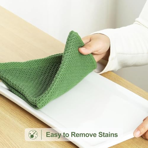 Image of Cotton Kitchen Dish Cloths, 2 Pack Super Absorbent and Lint Free Waffle Weave Dish Towels, Fast Drying Dish Rags for Washing Dishes, 13.4 X 13.4 Inch, Black (Green, Pack of 2)
