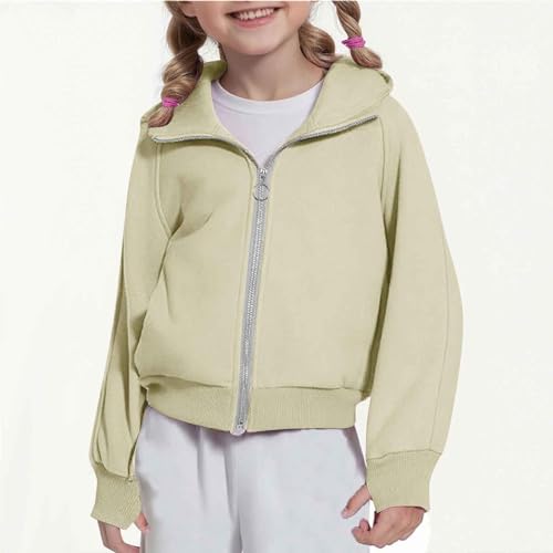 Cropped Zip Up Hoodies For Girls Full Zip Long Sleeve Casual Sweatshirts Jacket With Pockets & Thumb Hole 4-12 Years2