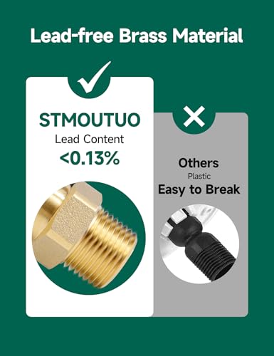 Image of STMOUTUO RV City Water Inlet with Check Valve - 3 /4 inch NH Female to 1 /2 inch NPT Male Brass Flange | Optional Hose Elbow | Lead-Free, Dust Plug Included | Camper /Trailer /Marine Water Hookup.