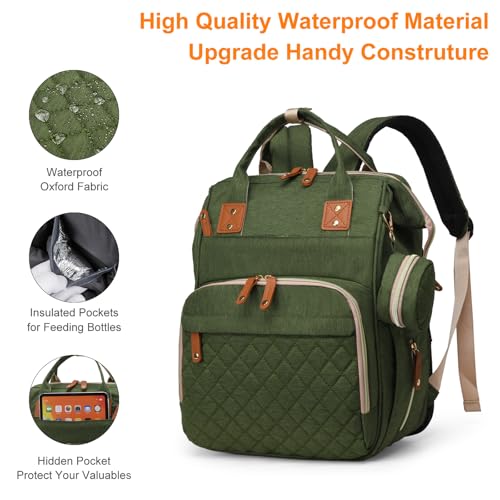 Image of Diaper Bag with Changing Station, Baby Backpack with Foldable Changing Pad | Waterproof Large Backpack for Mom & Dad, USB Charging Port,Shower Gifts for Mom Dad Girl Boy, Baby Newborn Essential, Green