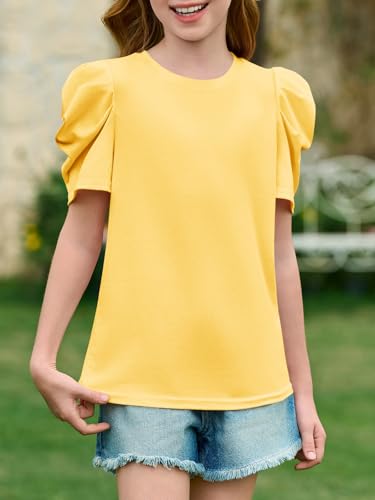 Imily Bela Girls Puff Short Sleeve Tops Kids Summer T Shirts Crewneck Fashion Tees 5-14 Years2