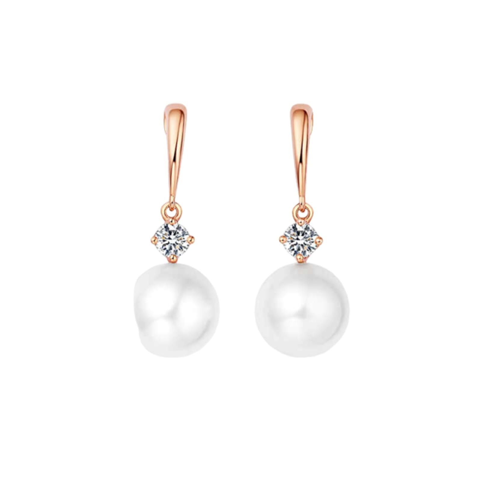 Pendientes de gota de perlas de oro de 9 K/14 K/18 K para mujer, aretes colgantes de perlas de 7,5-8 mm con diamante de oro rosa de 0,16 quilates