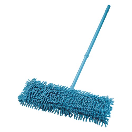 Image of Primeway Chenille Microfibre Flat Mop | All Floor Surfaces Cleaning | Wet & Dry Use | 360 Rotating Mop Head 43x14cm | Long Extendable Telescopic Iron Handle | 72~120cm | Grey
