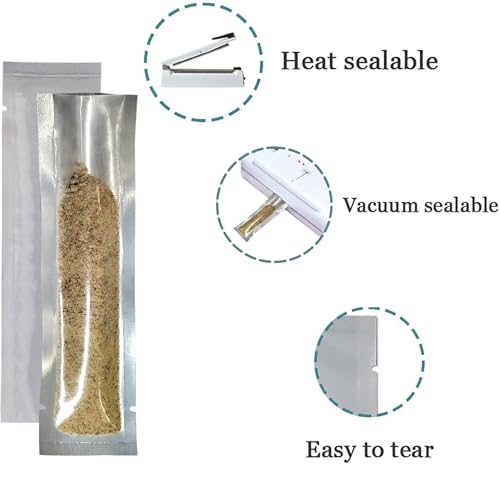 FERENLI 100 Pcs Clear Front Mylar Heat Seal Vacuum Travel Liquid Pouch 1.4x5.9 inch for Toiletries Portable Travel Size Aluminum Foil Sample Pouches with Tear Notch for Shampoo Skincare Food Storage3