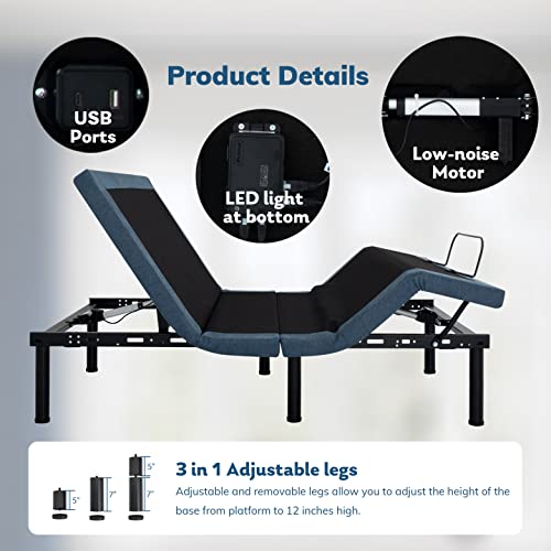Mlily Split King Adjustable Bed Base Frame With Wireless Remote+12 Inch Split King Cool Gel Memory Foam Mattress Bed In A Box, Independent Head & Foot Incline, Usb Ports, Zero Gravity, Anti Snore #TOP4