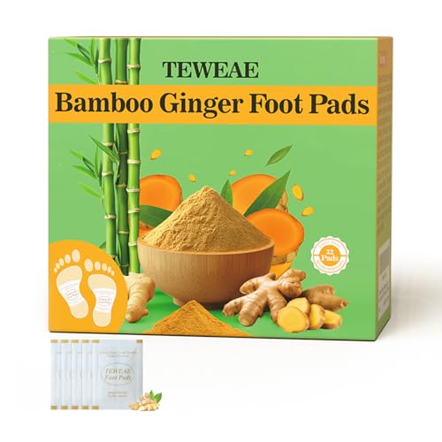 Image of TEWEAE 32-Count Ginger Foot Pads, Bamboo Vinegar & Mugwort Foot Patches to Sleep Better | Stress & Fatigue Relief | Relaxation Foot Spa for Tired Feet | Use During Sleep