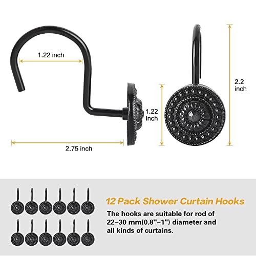 Black Shower Curtain Hooks, Rust Proof Decorative Shower Curtain Rings For Bathroom, Shower Curtain Hooks For Shower Liner, 12Pcs #TOP4