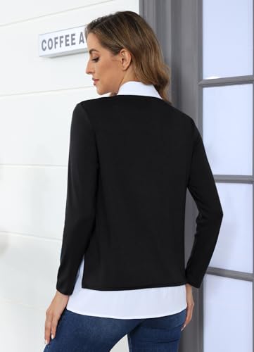 Image of Vldnery Womens Fall Winter Sweater 2025 Trendy Clothes Oversized V Neck Long Sleeve Shirts 2 in 1 Outfit Casual Pullover Tops