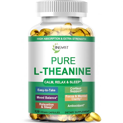 L Theanine Softgels, Extra Strength Pure L-Theanine 400mg for Stress Relief,Relaxation,Sleep & Calm Support, Plant Based Theanine Supplement for Men & Women, Non-GMO & Gluten-Free,120 Vegan Capsules