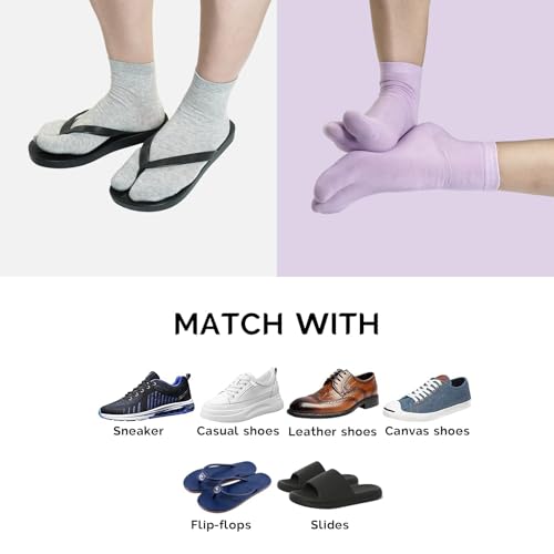 Image of Tabi Socks Athletic Cotton Crew Length Quarter Ankle Two Toe for Women and Men, 6 Pk Black White Gray