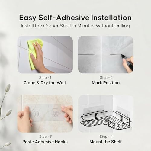 Image of TEKCOOL Pack of 2 Self-Adhesive Shelf /Storage Organizer for Bathroom and Kitchen Corner Wall Mounted Rack Shelf Bathroom Accessories Storage Rack No Drilling-Shelf Adhesive'