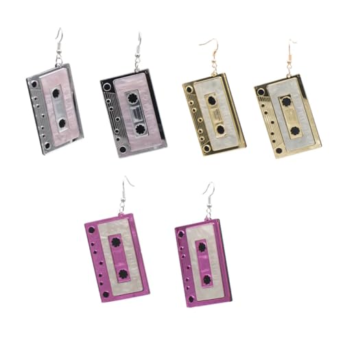 VERDANVERSE 3組 磁気テープモチーフイヤリング アクリル製カテープ型ダングルピアス レトロ年代年代風 レディースファッションアクセサリー パ