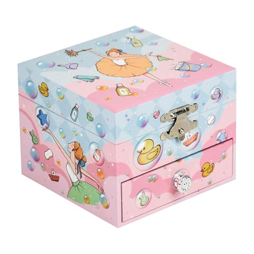 Generisch Joyas musicales, joyas para niñas, obras clave para niños, soporte para puerta con espejo y cajón, caja de cartón para joyas en animación, bailarines de madera elegantes para niñas