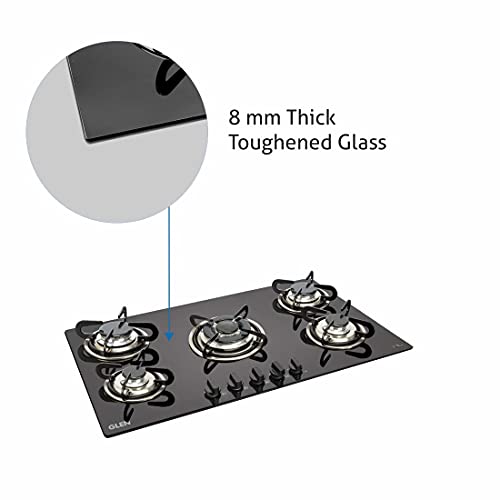 Glen 5 Burner Built in Glass Gas Hob with European Sealed Triple Ring Burners, Auto Ignition, Black (1095 TRG) - Image 6