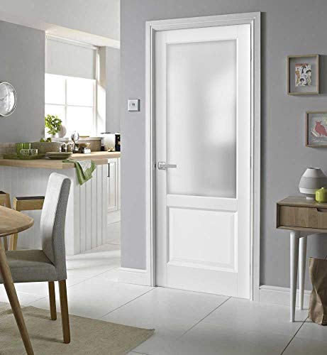Pantry Kitchen Lite Door 30 X 80 With Hardware | Lucia 22 Matte White With Frosted Opaque Glass | Single Panel Frame Trims | Bathroom Bedroom Sturdy Doors #TOP1
