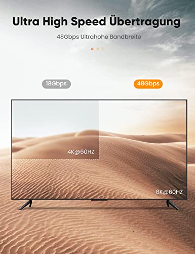 SNOWKIDS HDMI 2.1 Kabel 2M 8K, 2.1 48Gbps Highspeed 8K@60Hz HDMI Kabel 4K@120Hz 7680P, für PS5 Konsole, DTS: X, HDCP 2.2… – Bild 3