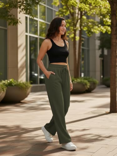 Image of Leriya Fashion Women Relaxed Fit Wide Leg Trousers | Malai Cottage Elastic Drawstring Wide Leg Pants for Women | Casual Straight Lounge Pants with Pockets | Stylish Everyday Office Outfit Bottom Pant