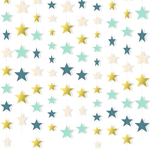 Image of Patelai 130 Feet Glitter Star Garland Banner 2026 Party Decoration Double Side Star Hanging String Streamer Paper Twinkle for Graduation Wedding Birthday (Dark Green,Gold,Yellow,Light Green,Apricot)