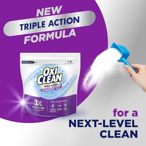 oxiclean triple action odor blasters odor and stain remover powder use with detergent eliminates tough odors and removes stains color safe and chlorine free 4 lbs