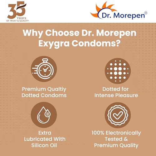 Image of Dr. Morepen Exygra Condoms- Ultra-thin, Lubricated, Extra Dotted, Chocolate Flavour (30 Count (Pack of 10)