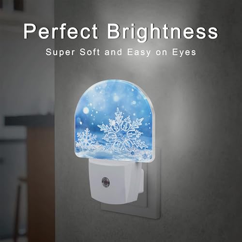 Image of Snowflakes On Snow Night Light for Kids,Christmas Winter Snowflakes Night Light Plug in with Dusk to Dawn Sensor,0.5w Energy Saving Nightlight for Hallway Stairway Kitchen Bedroom
